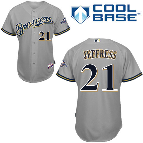 Jeremy Jeffress #21 MLB Jersey-Milwaukee Brewers Men's Authentic Road Gray Cool Base Baseball Jersey
